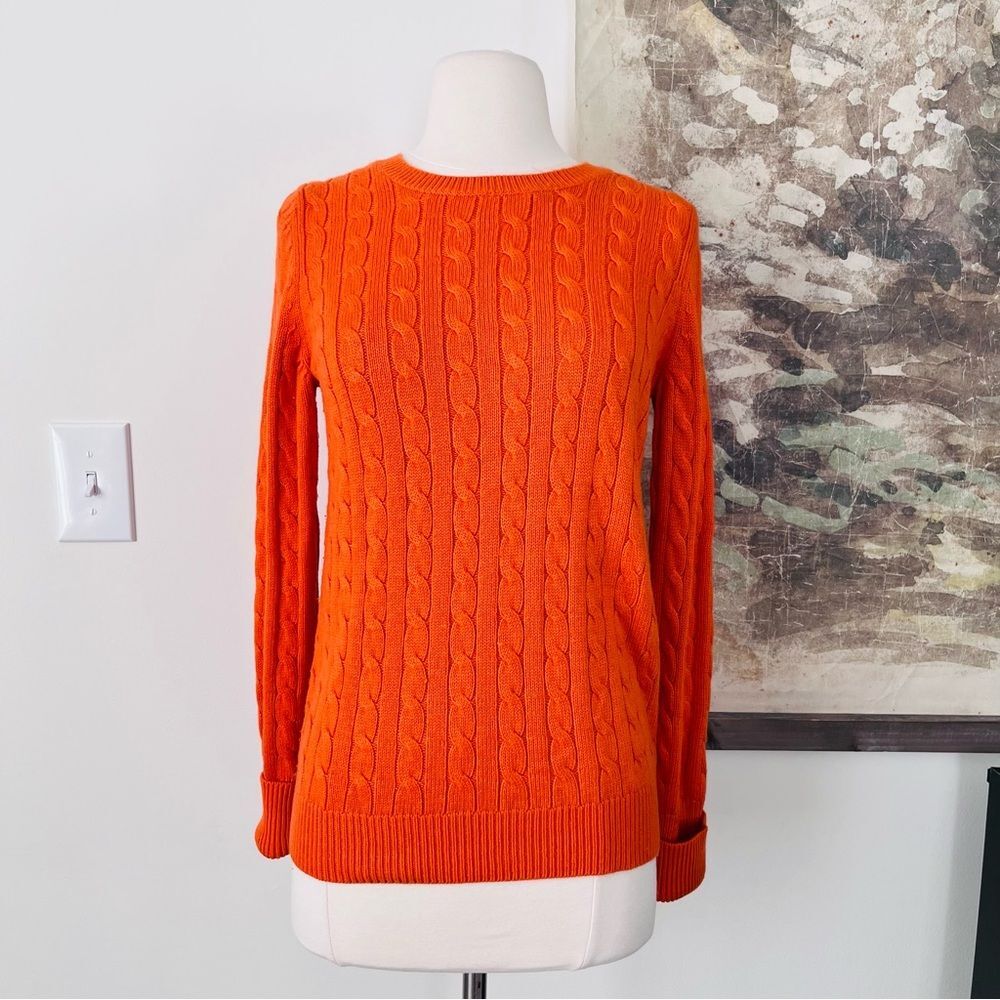 GAP Orange Crew Neck Sweater with Cable Knit Design